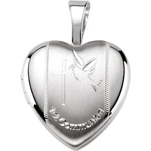 Sterling Silver First Communion Heart Locket