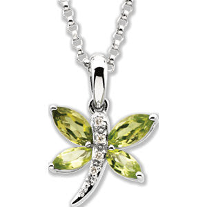 14K White Peridot & .02 CTW Diamond 18" Necklace