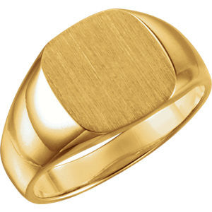 14K Yellow 12mm Men's Signet Ring with Brush Top Finish