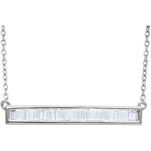 14K White 1-2 CTW Diamond Baguette Bar 16-18" Necklace