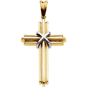 14K Yellow & White 36.75x24.5mm Cross Pendant