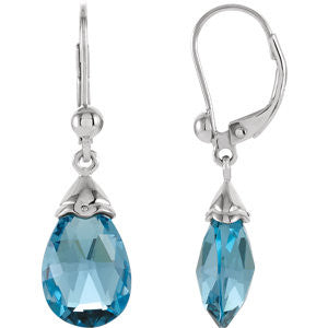 14K White Swiss Blue Topaz Earrings