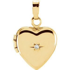 14K Yellow .005 CTW Diamond Heart Shaped Locket