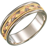 14K Tri-Color 6mm Hand-Woven Milgrain Band Size 5