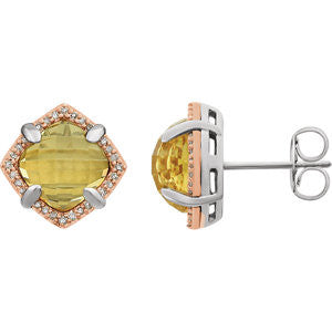 Sterling Silver Rose Gold Plated Citrine & 1-6 CTW Diamond Earrings