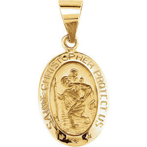 14K Yellow 15x11mm Oval St. Christopher Hollow Medal