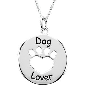 Sterling Silver Heart U Back&trade; Dog Lover Paw Necklace