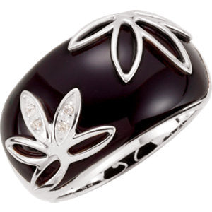 Onyx & Diamond Accented Floral-Inspired Ring