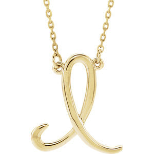 14K Yellow "A" Script Initial 16" Necklace