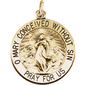 14K Yellow 18.25mm Round Immaculate Conception Medal