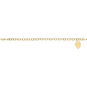 14K Yellow Hollow Charm Bracelet with Heart