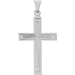 14K White 28x18mm Cross Pendant