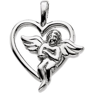 14K White Angel Heart Pendant