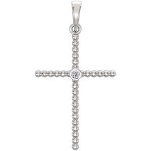 14K Yellow .03 CTW Diamond Beaded Cross Pendant