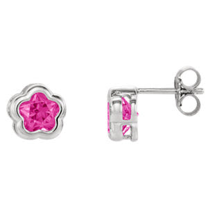 Sterling Silver Fuchsia CZ Stud Earrings