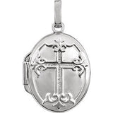 14K White Oval Cross Locket