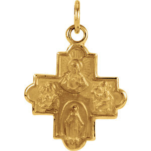 14K Yellow 12x12mm Four-Way Cross Medal