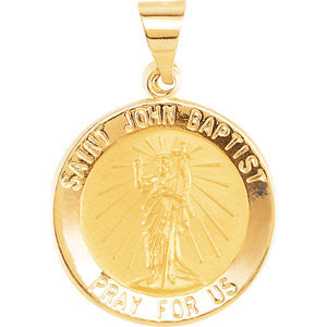 14K Yellow 18.5mm Round Hollow St. John the Baptist Medal