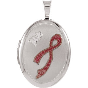 Sterling Silver 19.2x15mm Oval Breast Cancer Awareness Locket