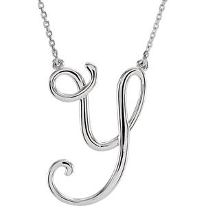 Sterling Silver "Y" Script Initial 16" Necklace