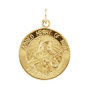 14K Yellow 15mm Sacred Heart of Mary Medal