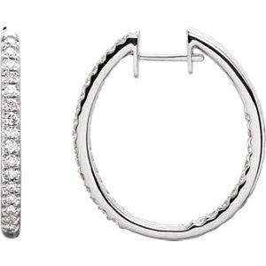 14K White 3-4 CTW Diamond Hinged Inside-Outside Hoop Earrings