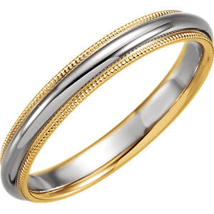 14K White & Yellow 3.5mm Comfort-Fit Milgrain Band Size 7.5