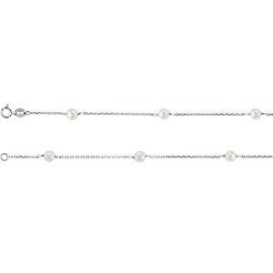 14K White Pearl Station 18" Necklace