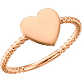 14K Yellow Heart Engravable Beaded Ring