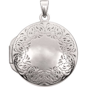 14K White Round Locket