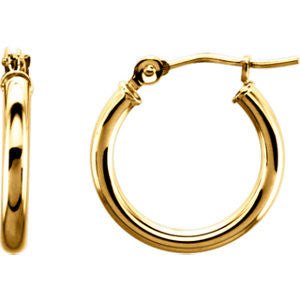 14K Yellow 15mm Tube Hoop Earrings