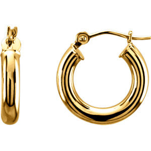 14K Yellow 15mm Tube Hoop Earrings