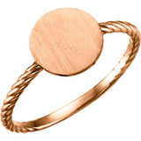 14K Yellow Round Engravable Rope Ring