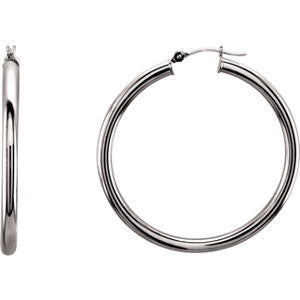 14K White 40mm Tube Hoop Earrings