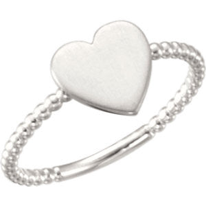 14K Yellow Heart Engravable Beaded Ring