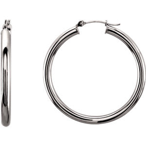 14K White 35mm Tube Hoop Earrings