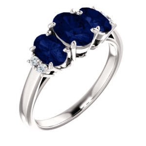 14K White Chatham® Created Blue Sapphire & .06 CTW Diamond Ring