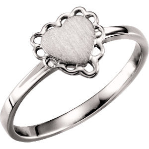 14K White Heart Signet Ring