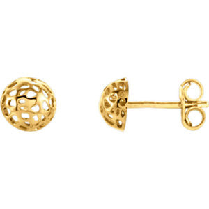 14K White Half Ball Textured Earrings