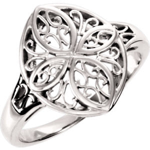 14K White Filigree Ring