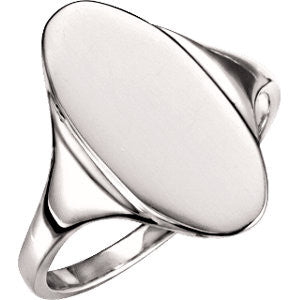 14K White Oval Signet Ring