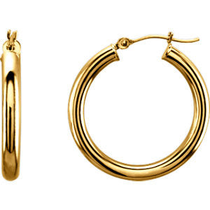 14K Yellow 25mm Tube Hoop Earrings