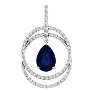 14K White Chatham® Created Blue Sapphire & 1-2 CTW Diamond Pendant