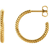 14K Yellow 21mm Rope Design Hoop Earrings