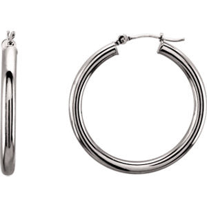 14K White 30mm Tube Hoop Earrings