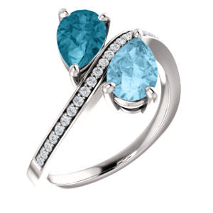 14K White Aquamarine, London Blue Topaz & 1/8 CTW Diamond Ring