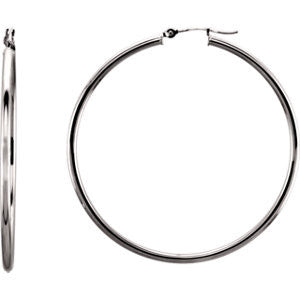 14K White 47mm Tube Hoop Earrings