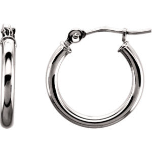 14K White 15mm Tube Hoop Earrings