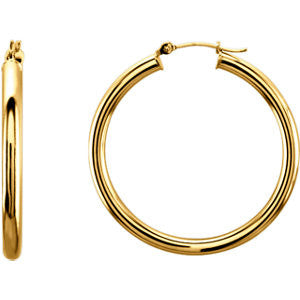 14K Yellow 35mm Tube Hoop Earrings