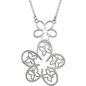 Sterling Silver Flower & Butterfly 18" Necklace